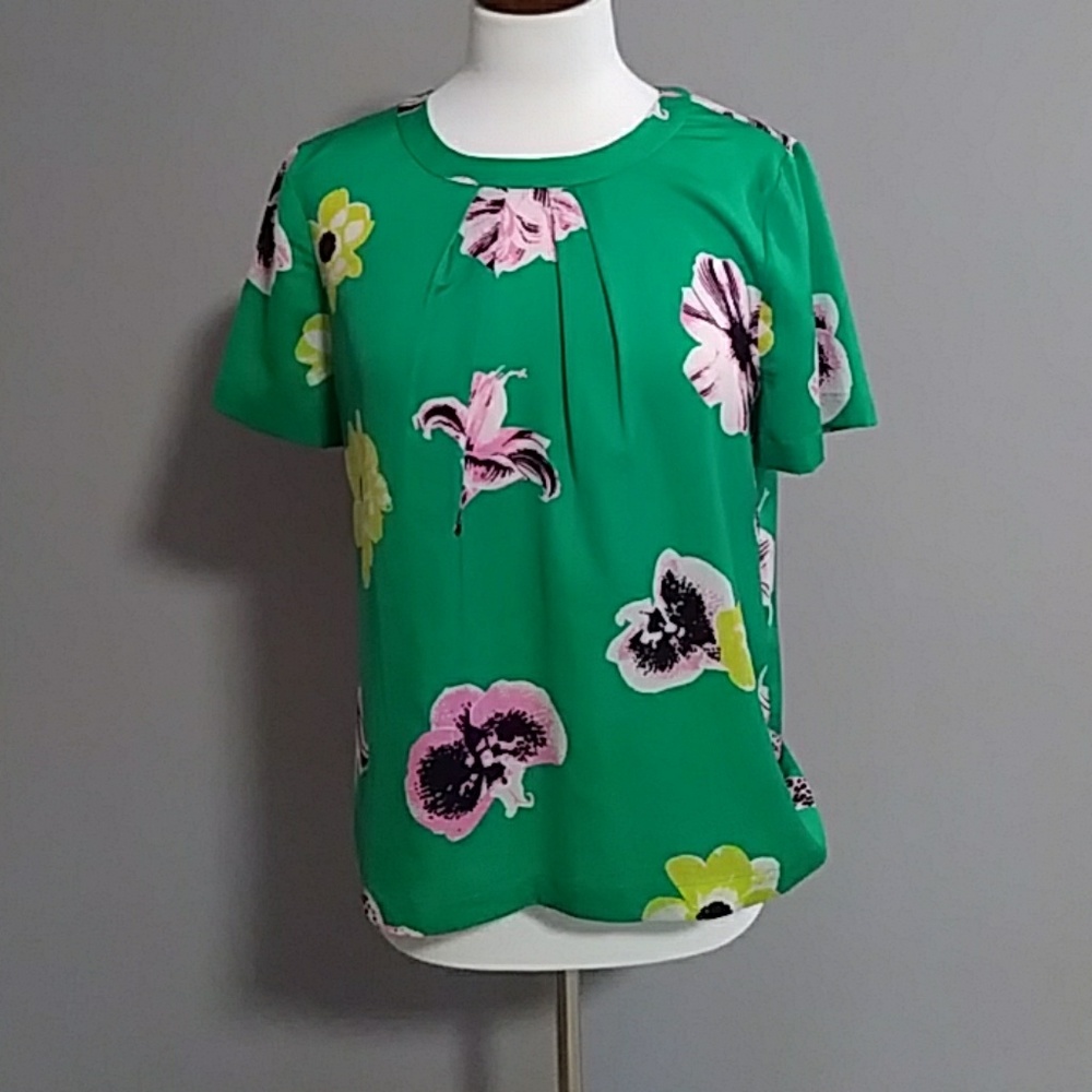 J Crew Floral Print Blouse (M) green